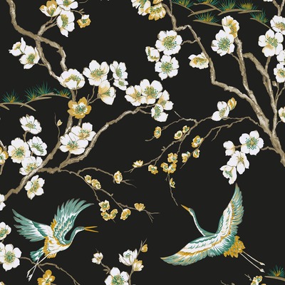 Sublime Japan Cranes Wallpaper Black Graham and Brown 105984