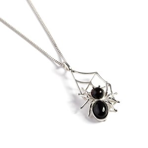 Spider On Web Necklace In Silver And Cherry Amber 16 42cm