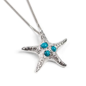 Large Starfish Necklace In Silver And Turquoise 20 51cm