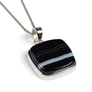Square Black Onyx Marble Necklace Natural Designer Gemstone 16 40cm