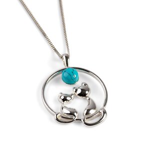Cuddling Cats Necklace In Silver And Turquoise 20 50cm