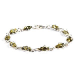 Elegant Twist Bracelet In Silver And Green Amber Cognac