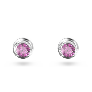 Swarovski Stilla Stud Earrings Round Cut Purple Rhodium Plated 5639135