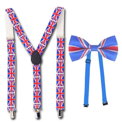 Union Jack Flag Style Bow Tie & Braces Set