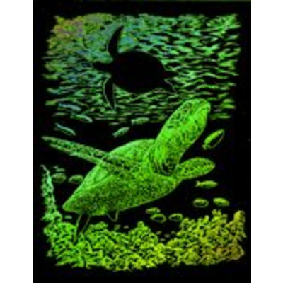 Sea Turtle Rainbow Foil Regular Size Engraving Art Scraperfoil