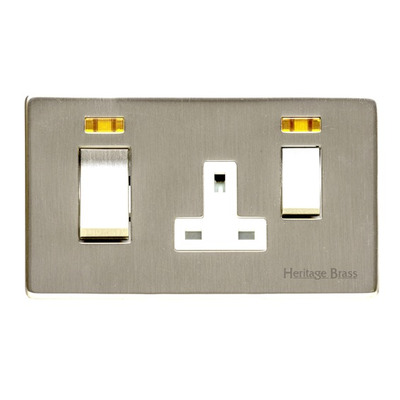 M Marcus Electrical Studio 45A Cooker Unit/13A Socket With Neon, Satin Nickel (Black OR White Trim) - Y05.262.SN SATIN NICKEL - BLACK INSET TRIM