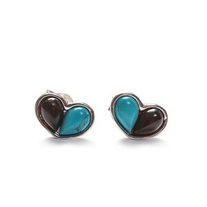 Heart Stud Earrings In Silver Turquoise And Cherry Amber Default Title