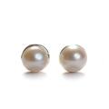 Click to view product details and reviews for Minimal Large Round Stud Earrings In Silver And Pearl Default Title.