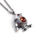 Click to view product details and reviews for Large Robin Necklace In Silver And Amber 16 42cm.