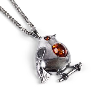 Large Robin Necklace In Silver And Amber 16 42cm