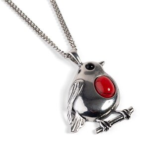 Large Robin Necklace In Silver And Coral 16 42cm