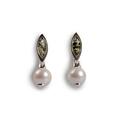 Click to view product details and reviews for Marquise Pearl Drop Earrings In Silver And Green Amber Default Title.