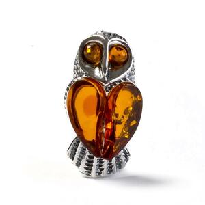 Barn Owl Bird Brooch In Silver And Cognac Amber Default Title