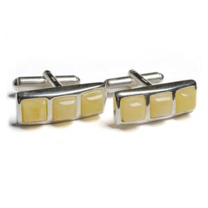 Rectangular Trio Cufflinks In Silver And Milky Amber Default Title