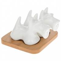 Joe Davies White Scottie Dog Cruet Set with Bamboo Stand