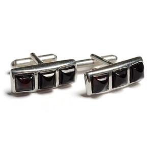 Rectangular Trio Cufflinks In Silver And Cherry Amber Default Title