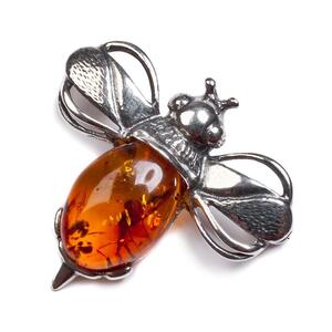 Bumble Bee Bumblebee Brooch In Silver And Cognac Amber Yellow