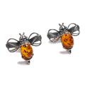 Click to view product details and reviews for Bumblebee Bumble Bee Stud Earrings In Silver And Amber Cognac.