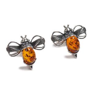 Bumblebee Bumble Bee Stud Earrings In Silver And Amber Cognac