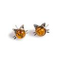 Click to view product details and reviews for Cute Cat Face Stud Earrings In Silver And Amber Cherry.