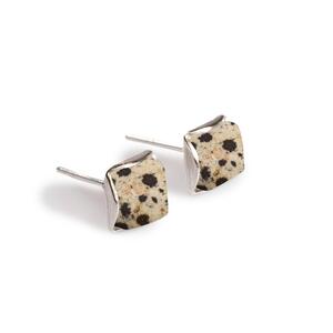 Small Square Stud Earrings In Silver And Dalmatian Jasper Default Title