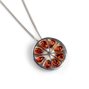 Orange Slice Fruit Necklace In Silver And Cognac Amber 22 56cm