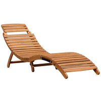 Large Folding Curved Reclining Wood Sun Lounger Patio Sunbed