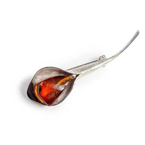 Lily Flower Brooch In Silver And Cognac Amber Default Title