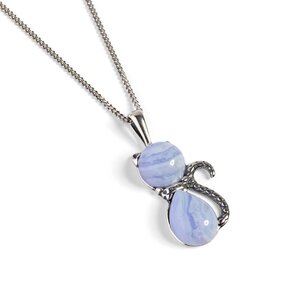 Cute Cat Necklace In Blue Lace Agate Silver Blue Lace Agate 16 42cm