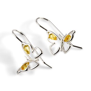 Butterfly Hook Earrings In Silver And Yellow Amber Default Title