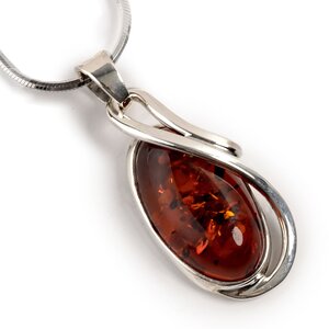 Handmade Cognac Amber And Silver Necklace Natural Designer Gemstone 16 42cm