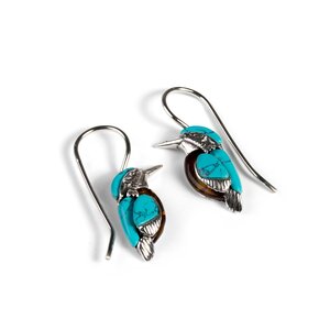 Kingfisher Bird Hook Earrings In Silver Turquoise And Amber Default Title