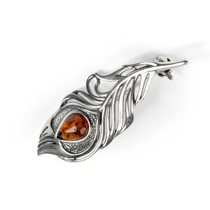 Peacock Feather Brooch In Silver And Amber Default Title