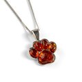 Click to view product details and reviews for Paw Print Charm Necklace In Silver And Cognac Amber 16 40cm.