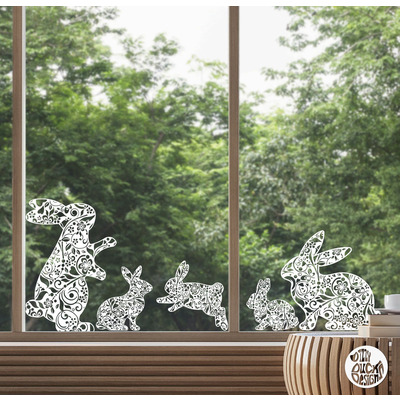 5 x Bunny Window Decals - Floral - Large
