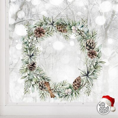 Chrsitmas Pine Cone Wreath Window Decal - 38 cm