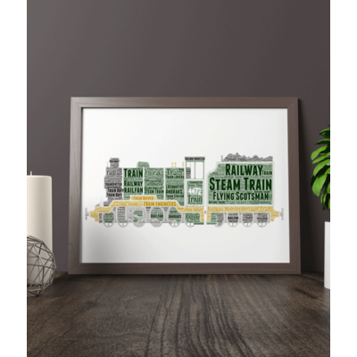 Steam Train Word Art Picture - Railway Enthusiast Gift