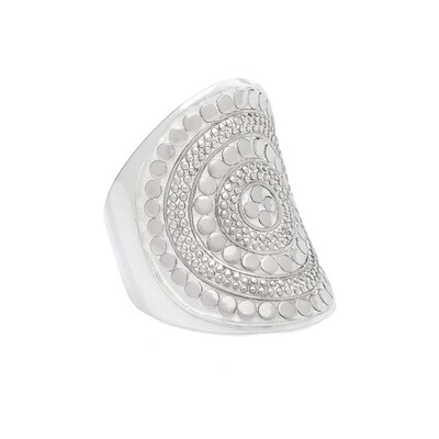 BEADED SADDLE RING - SILVER