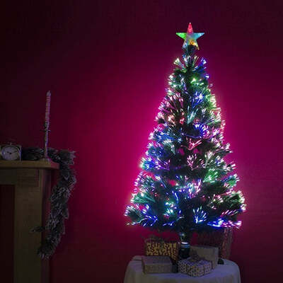 Fibre Optic Green Christmas Tree 2ft to 6ft with Multicoloured Fibre Optic Lights, 6ft / 1.8m
