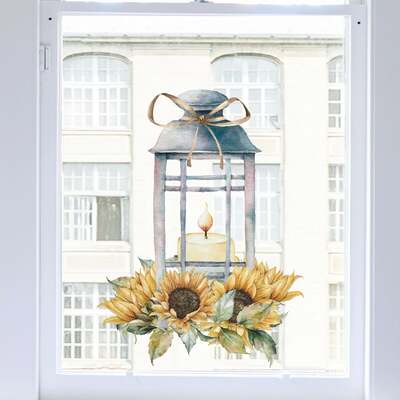 Sunflower Lantern Window Decal - Medium