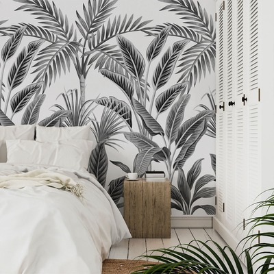 Paysage Wallpaper Black and White Graphic Jungle Mural Grandeco A40801