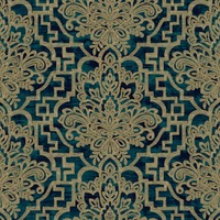 Damask Trellis Wallpaper Teal / Gold Grandeco 186901