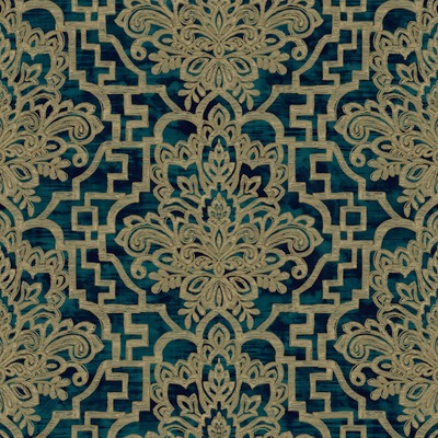 Damask Trellis Wallpaper Teal / Gold Grandeco 186901