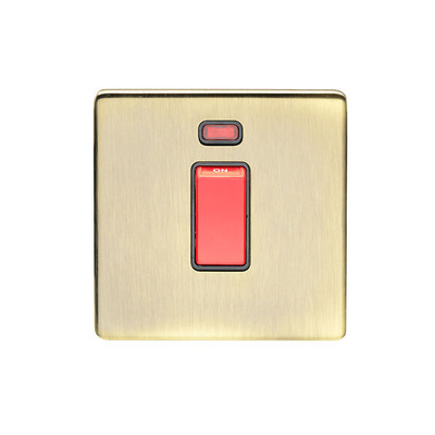 Carlisle Brass Eurolite Concealed 3mm 45 Amp D.P Switch with Neon Indicator, Antique Brass With Red Rocker - AB45ASWNSB ANTIQUE BRASS - RED ROCKER