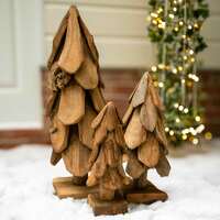 Set of 3 Natural Teak Wooden Christmas Trees