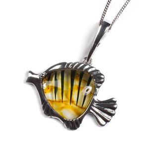 Fish Anglefish Necklace In Silver And Amber 22 56cm