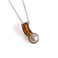 Click to view product details and reviews for Curved Pearl Necklace In Silver And Cognac Amber 16 42cm.