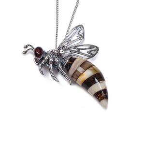 Small Hornet Bee Necklace In Silver And Amber 16 42cm