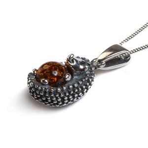 Hedgehog Necklace In Silver And Cognac Amber 22 56cm