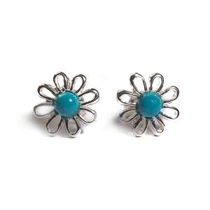 Daisy Stud Earrings In Silver And Turquoise Default Title